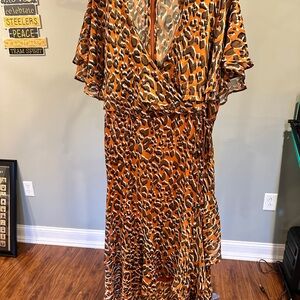 Calvin Klein Orange and Black Animal Print Maxi Dress